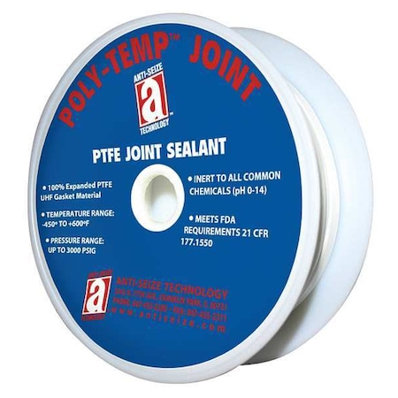 Anti-Seize Technology PTFE/UHF Gasket-Making Tape, 1 in x 15 ft, White, Temp Range -450 to 600 Degrees F 28025