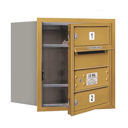 Salsbury Industries Horizontal Mailbox, Gold, Powder Coated, 2 Doors, Recessed, USPS 3704S-02GFU