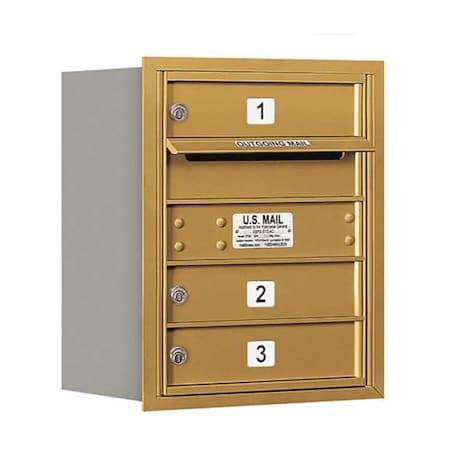 Salsbury Industries Horizontal Mailbox, Gold, Powder Coated, 3 Doors, Recessed, USPS 3705S-03GRU