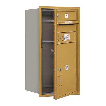 Salsbury Industries Horizontal Mailbox, Gold, Powder Coated, 2 Doors, Recessed, USPS 3708S-01GFU