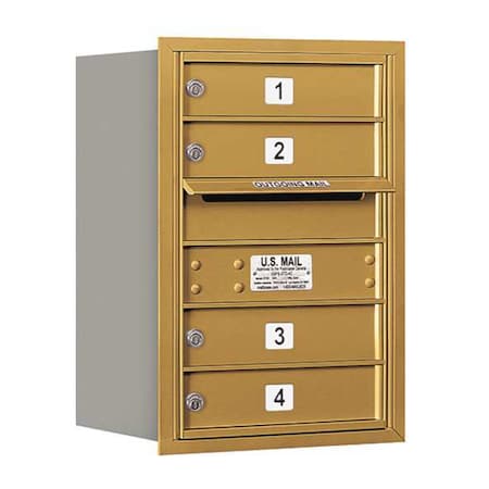 Salsbury Industries Horizontal Mailbox, Gold, Powder Coated, 4 Doors, Recessed, USPS 3706S-04GRU