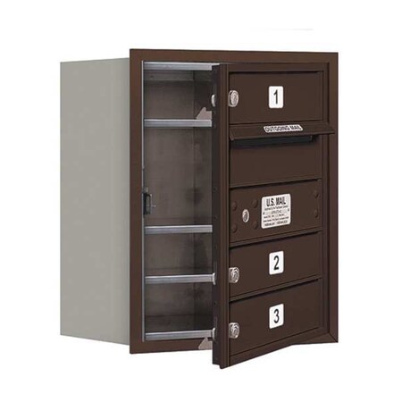Salsbury Industries Horizontal Mailbox, Bronze, Powder Coated, 3 Doors, Recessed, Private 3705S-03ZFP