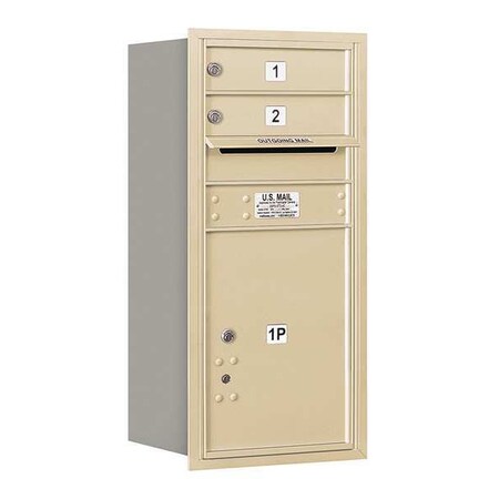 Salsbury Industries Horizontal Mailbox, Sandstone, Powder Coated, 3 Doors, Recessed, USPS 3709S-02SRU