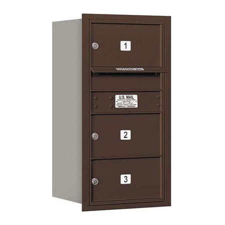 Salsbury Industries Horizontal Mailbox, Bronze, Powder Coated, 3 Doors, Recessed, Private 3708S-03ZRP