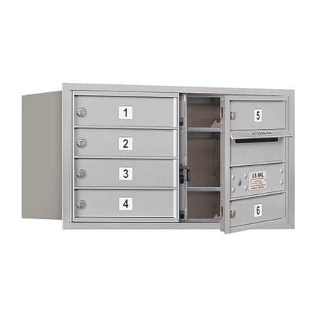 Salsbury Industries Horizontal Mailbox, Aluminum, Powder Coated, 6 Doors, Recessed, USPS 3704D-06AFU