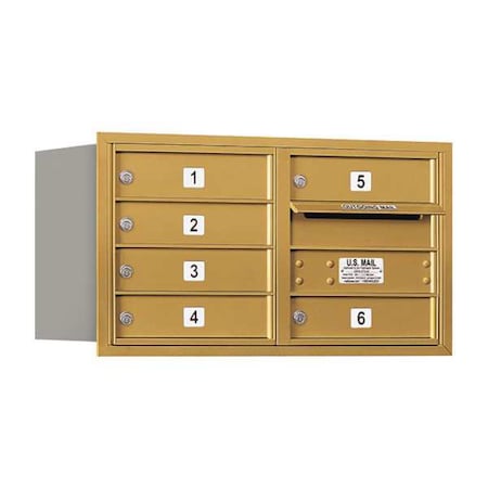 Salsbury Industries Horizontal Mailbox, Gold, Powder Coated, 6 Doors, Recessed, USPS 3704D-06GRU