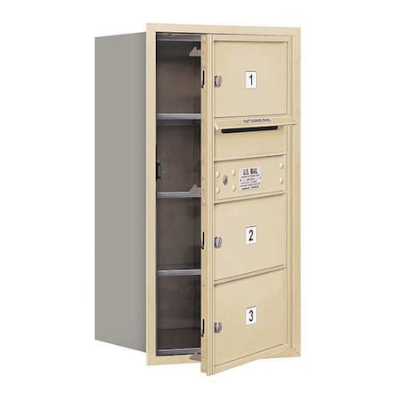 Salsbury Industries Horizontal Mailbox, Sandstone, Powder Coated, 3 Doors, Recessed, Private 3708S-03SFP