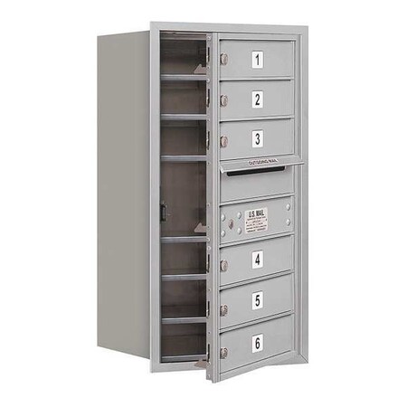 Salsbury Industries Horizontal Mailbox, Aluminum, Powder Coated, 6 Doors, Recessed, Private 3708S-06AFP