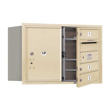 Salsbury Industries Horizontal Mailbox, Sandstone, Powder Coated, 4 Doors, Recessed, USPS 3705D-03SFU