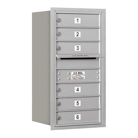 Salsbury Industries Horizontal Mailbox, Aluminum, Powder Coated, 6 Doors, Recessed, Private 3708S-06ARP