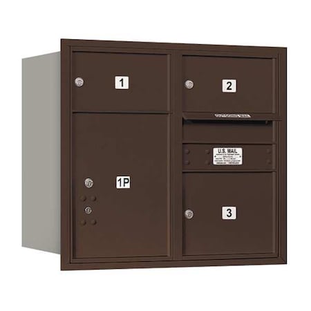 Salsbury Industries Horizontal Mailbox, Bronze, Powder Coated, 4 Doors, Recessed, Private 3707D-03ZRP