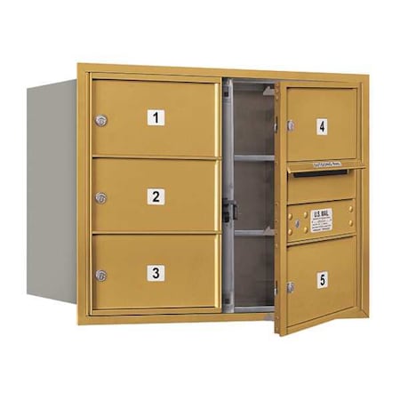 Salsbury Industries Horizontal Mailbox, Gold, Powder Coated, 5 Doors, Recessed, Private 3706D-05GFP