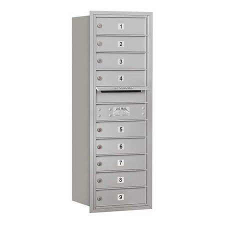 Salsbury Industries Horizontal Mailbox, Aluminum, Powder Coated, 9 Doors, Recessed, Private 3711S-09ARP