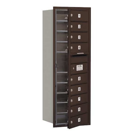 Salsbury Industries Mailbox, Bronze, Powder Coated, 9 Doors, Recessed, USPS 3711S-09ZFU