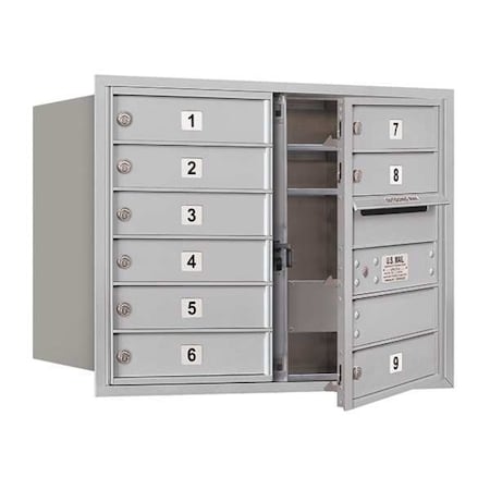 Salsbury Industries Mailbox, Aluminum, Powder Coated, 9 Doors, Recessed, USPS 3706D-09AFU