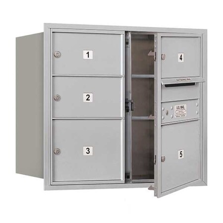 Salsbury Industries Horizontal Mailbox, Aluminum, Powder Coated, 5 Doors, Recessed, MB2 3707D-05AFU