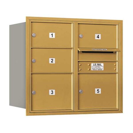 Salsbury Industries Horizontal Mailbox, Gold, Powder Coated, 5 Doors, Recessed, MB2 3707D-05GRU