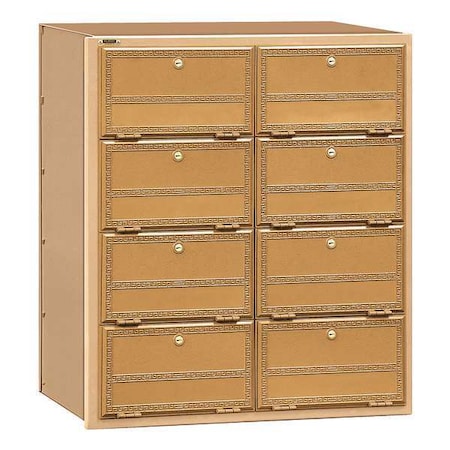 Salsbury Industries Mailbox, Brass, Powder Coated, 8 Doors, Recessed, Rear Loading 2108RL
