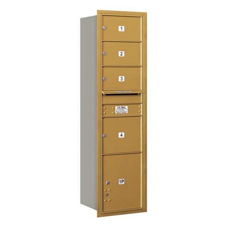 Salsbury Industries Horizontal Mailbox, Gold, Powder Coated, 5 Doors, Recessed, USPS 3716S-04GRU
