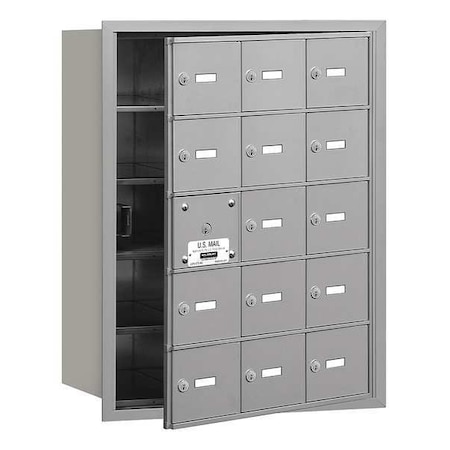 Salsbury Industries Mailbox, Aluminum, Powder Coated, 15 Doors, Recessed, USPS 3615AFU