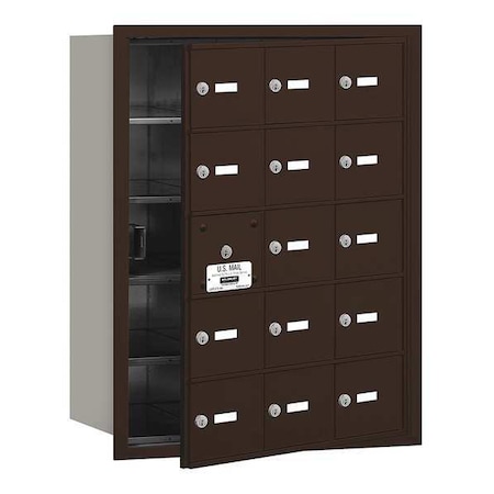 Salsbury Industries Mailbox, Bronze, Powder Coated, 15 Doors, Recessed, USPS 3615ZFU