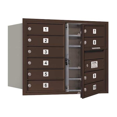 Salsbury Industries Mailbox, Bronze, Powder Coated, 10 Doors, Recessed, USPS 3706D-10ZFU