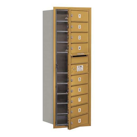 Salsbury Industries Horizontal Mailbox, Gold, Powder Coated, 9 Doors, Recessed, Private 3711S-09GFP