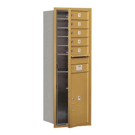 Salsbury Industries Horizontal Mailbox, Gold, Powder Coated, 6 Doors, Recessed, Private 3713S-05GFP