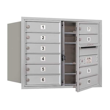 Salsbury Industries Mailbox, Aluminum, Powder Coated, 10 Doors, Recessed, USPS 3706D-10AFU