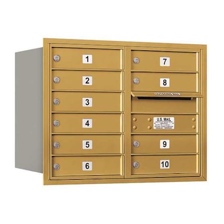 Salsbury Industries Horizontal Mailbox, Gold, Powder Coated, 10 Doors, Recessed, Private 3706D-10GRP