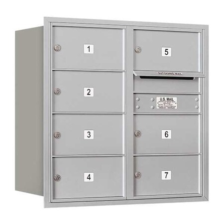 Salsbury Industries Horizontal Mailbox, Aluminum, Powder Coated, 7 Doors, Recessed, Private 3708D-07ARP