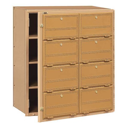 Salsbury Industries Mailbox, Brass, Powder Coated, 8 Doors, Recessed, Front Loading 2108FL