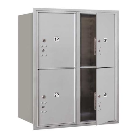Salsbury Industries Mailbox, Aluminum, Powder Coated, 4 Doors, Recessed, USPS 3710D-4PAFU