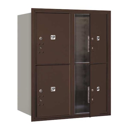 Salsbury Industries Mailbox, Bronze, Powder Coated, 4 Doors, Recessed, USPS 3710D-4PZFU