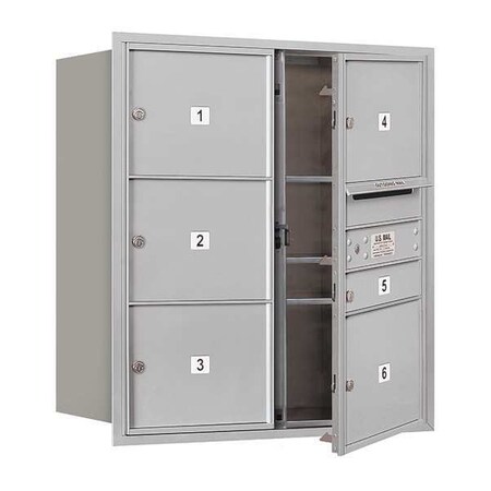 Salsbury Industries Horizontal Mailbox, Aluminum, Powder Coated, 6 Doors, Recessed, Private 3709D-06AFP