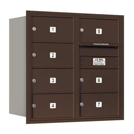 Salsbury Industries Horizontal Mailbox, Bronze, Powder Coated, 7 Doors, Recessed, Private 3708D-07ZRP