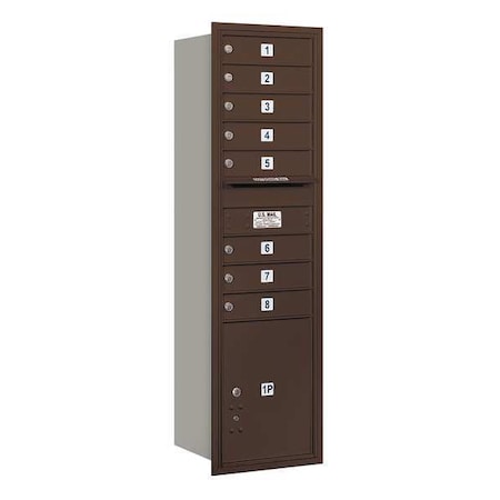 Salsbury Industries Horizontal Mailbox, Bronze, Powder Coated, 9 Doors, Recessed, Private 3715S-08ZRP