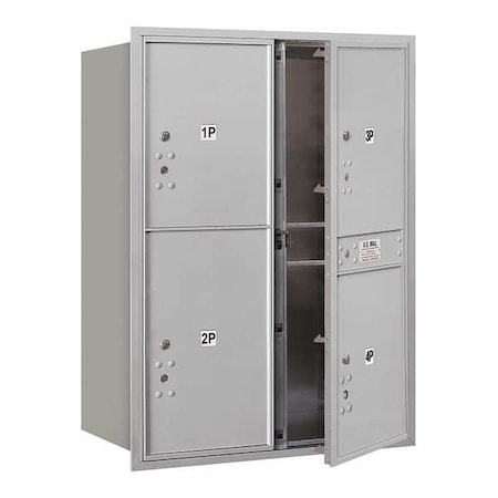 Salsbury Industries Mailbox, Aluminum, Powder Coated, 4 Doors, Recessed, USPS 3711D-4PAFU