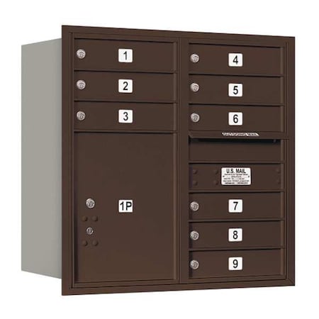 Salsbury Industries Horizontal Mailbox, Bronze, Powder Coated, 10 Doors, Recessed, Private 3708D-09ZRP
