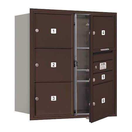 Salsbury Industries Horizontal Mailbox, Bronze, Powder Coated, 6 Doors, Recessed, Private 3709D-06ZFP