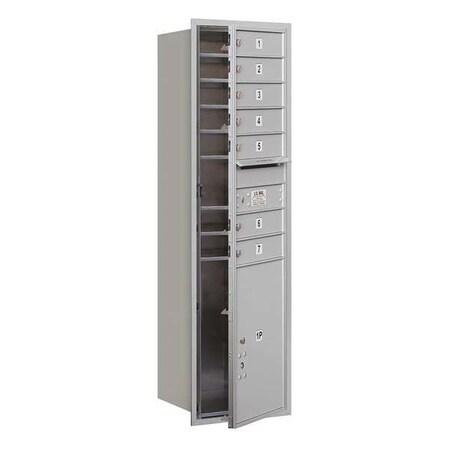 Salsbury Industries Horizontal Mailbox, Aluminum, Powder Coated, 8 Doors, Recessed, Private 3715S-07AFP