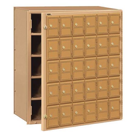 Salsbury Industries Americana Mailbox, Brass, Powder Coated, 30 Doors, Recessed, Front Loading 2130FL