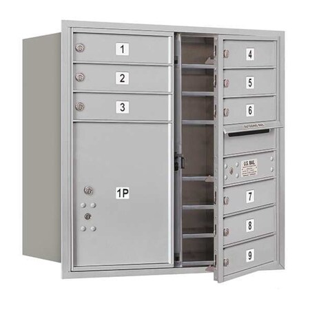 Salsbury Industries Horizontal Mailbox, Aluminum, Powder Coated, 10 Doors, Recessed, USPS 3708D-09AFU