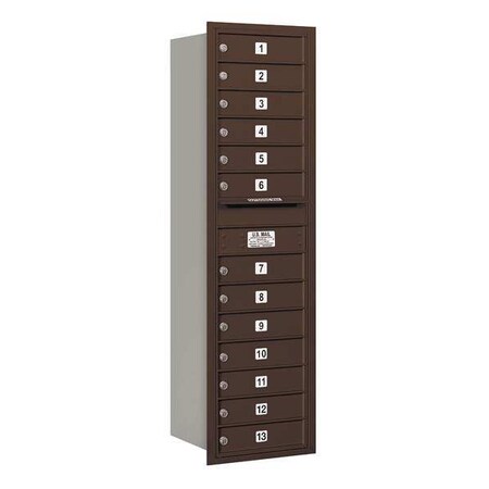 Salsbury Industries Horizontal Mailbox, Bronze, Powder Coated, 13 Doors, Recessed, MB1 3715S-13ZRP