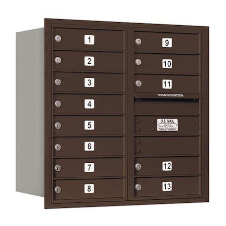 Salsbury Industries Horizontal Mailbox, Bronze, Powder Coated, 13 Doors, Recessed, USPS 3708D-13ZRU