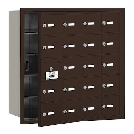 Salsbury Industries Mailbox, Bronze, Powder Coated, 20 Doors, Recessed, USPS 3620ZFU