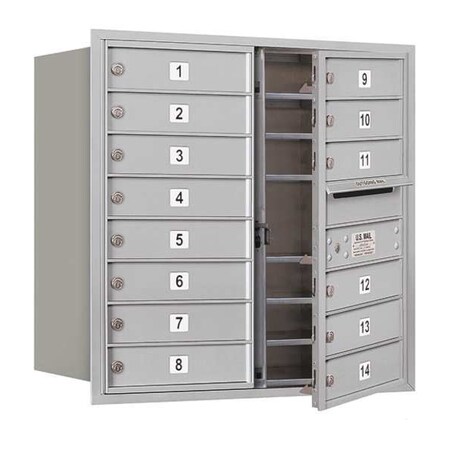 Salsbury Industries Horizontal Mailbox, Aluminum, Powder Coated, 14 Doors, Recessed, USPS 3708D-14AFU