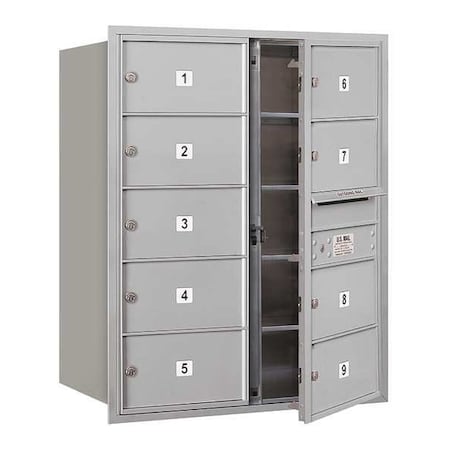 Salsbury Industries Mailbox, Aluminum, Powder Coated, 9 Doors, Recessed, MB2 3710D-09AFU
