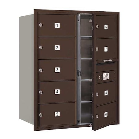 Salsbury Industries Mailbox, Bronze, Powder Coated, 9 Doors, Recessed, MB2 3710D-09ZFU