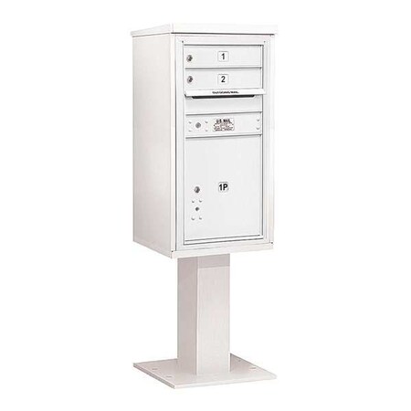 Salsbury Industries Pedestal Mailbox, White, Powder Coated, 3 Doors, Pedestal, 4C 3409S-02WHT